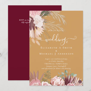 Carte Vin de Bourgogne Pampas Grass Mariage Tropical