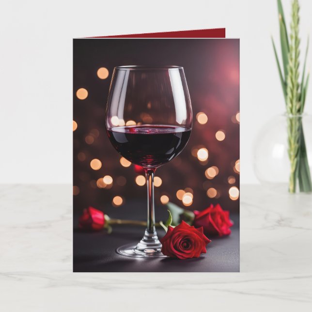 Carte Vin et Rose Anniversaire pour femme (Devant)