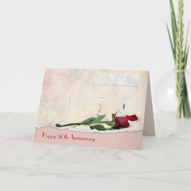 Carte Vin et Rose rouge 50e anniversaire (Devant)