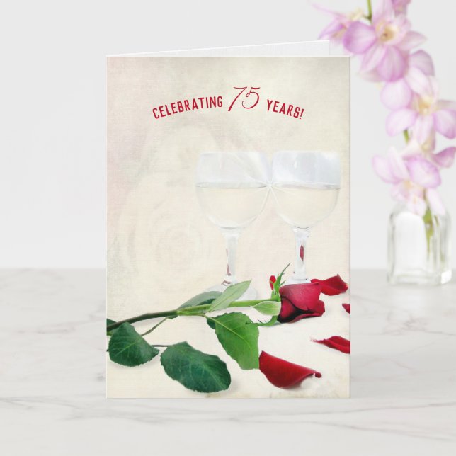 Carte Vin et Rose rouge pour 75e anniversaire (Orchidée)