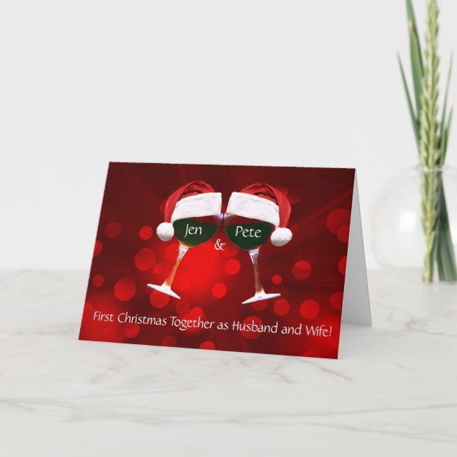 Carte Vin mignon Thème Premier Noël Marié Couple (Devant)