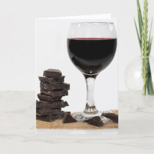 Carte Vin rouge d'anniversaire et chocolat noir