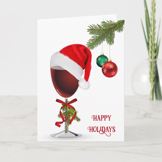 Carte Vin rouge de Noël avec chapeau de Père Noël (Devant)