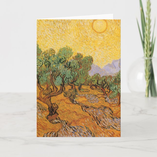 Carte Vincent van Gogh - Oliviers, Ciel Jaune et Soleil (Devant)