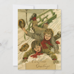 Carte Vintage 1906 Garçons dormant à Noël de neige