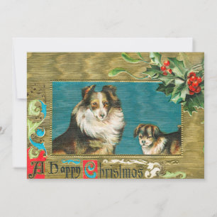 Carte Vintage 1908 Collie Dogs Gold Joyeux Noël