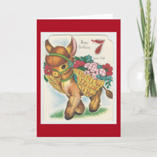 Carte Vintage 7 ans Joyeux Birthday Burro