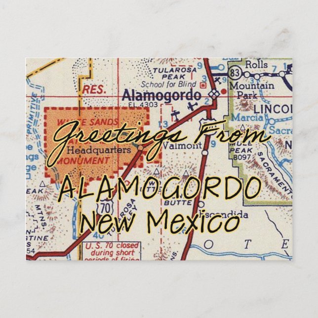 Carte Vintage Alamogordo NM (Devant)