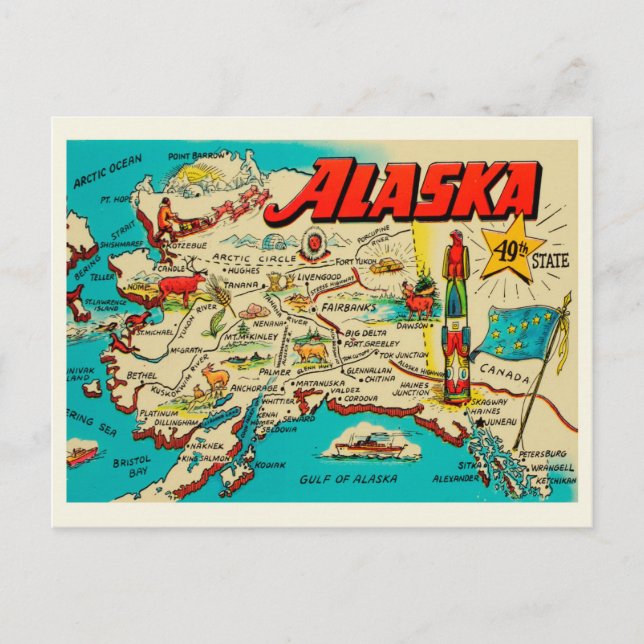 Carte vintage amusante de l'Alaska (Devant)