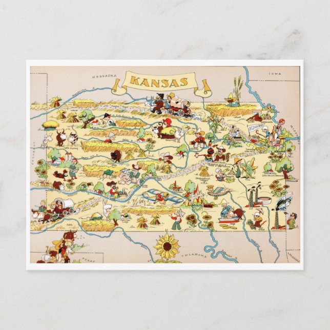 Carte Vintage amusante du Kansas (Devant)