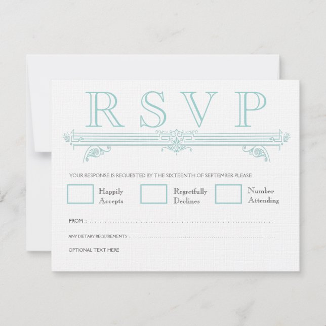Carte vintage Aqua Turquoise Wedding RSVP (Devant)