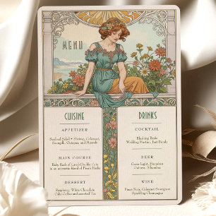 Carte vintage Art Nouveau Mariage Menu & Boissons