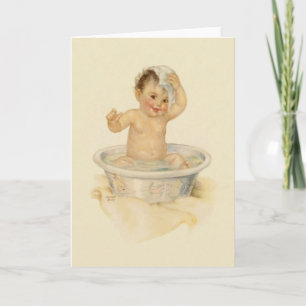 Carte Vintage Baby Bath Note Card