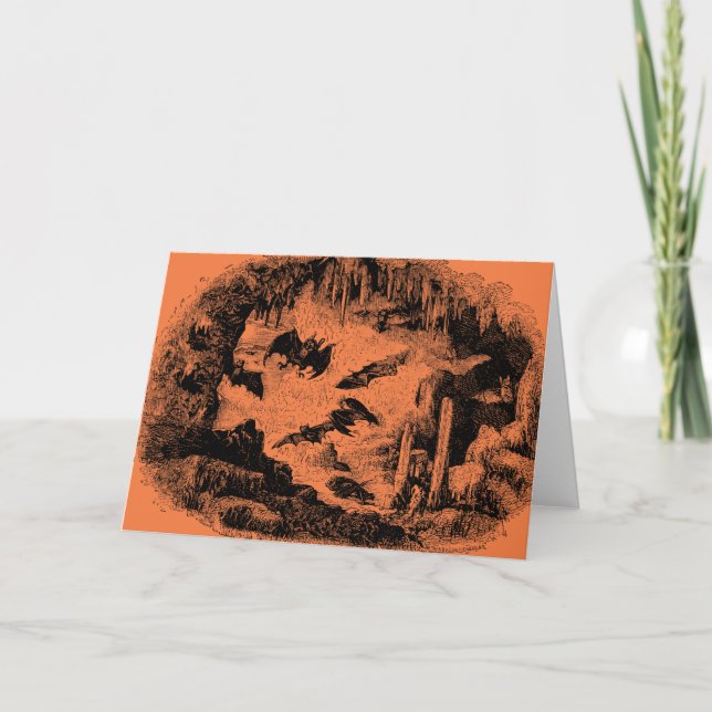 Carte Vintage Bats dans Cave 1800s Bat Halloween Orange (Devant)