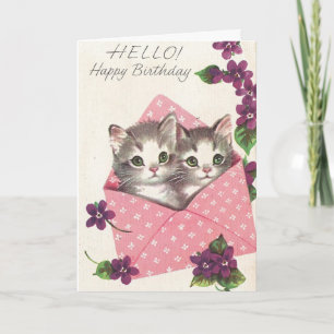 Carte Vintage Birthday Kittens and Violets