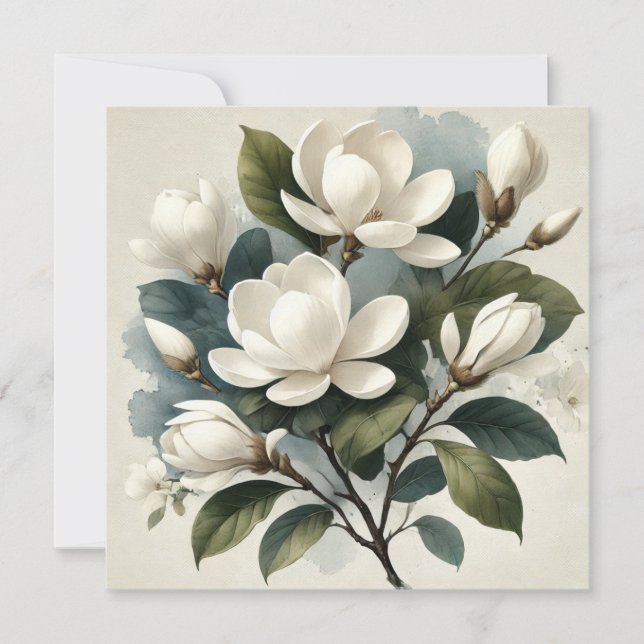 Carte Vintage blanc Magnolia Botanique (Devant)