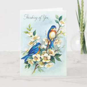 Carte Vintage - Bluebirds - Penser à vous,