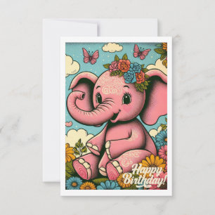 Carte Vintage Boho 1er anniversaire Elephant