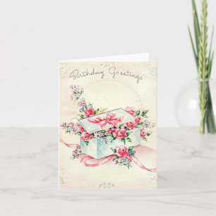 Carte vintage boîte de fleurs d'anniversaire