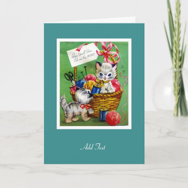 Carte vintage Bon rétablissement Deux chatons (Devant)