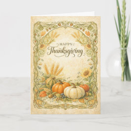 Carte Vintage Botanical Thanksgiving Pumpkin Harvest