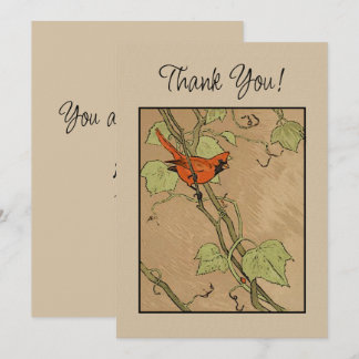 Carte Vintage Cardinal Red Bird sur un Merci de branche
