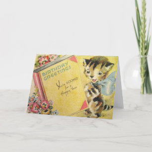 Carte Vintage Cat Birthday Greeting Card