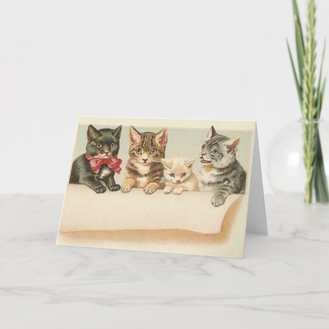 Carte Vintage Cat Family Portrait Note (Devant)