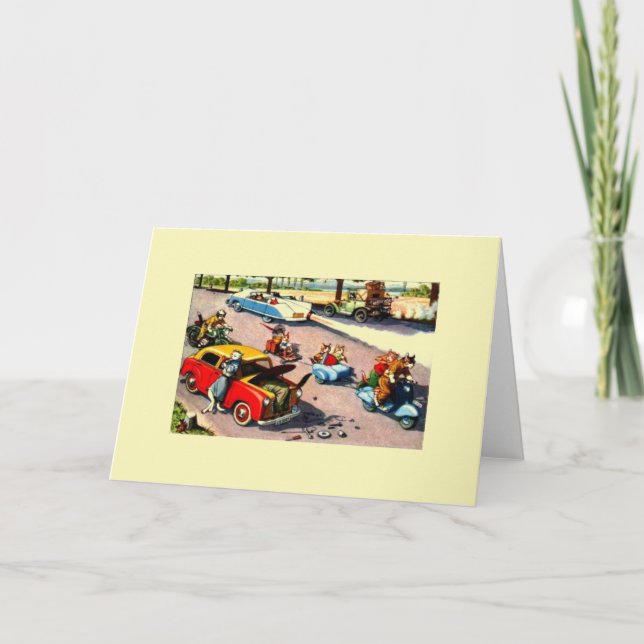 Carte Vintage Cat Flat Tire (Devant)