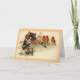 Carte Vintage Cat Playing Violin