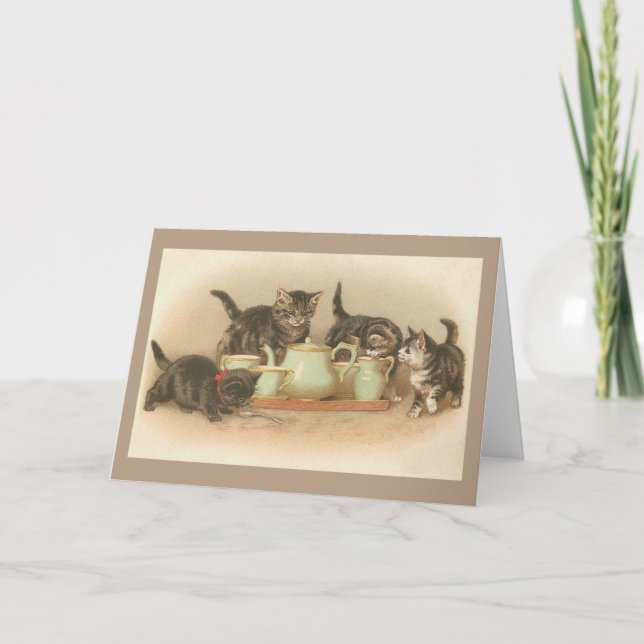 Carte Vintage Cat Tea Party (Devant)