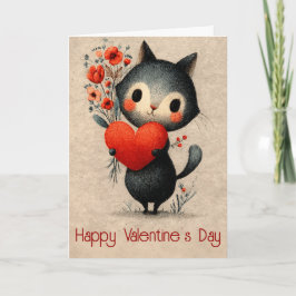 Carte Vintage Cat With Heart Valentine's Day