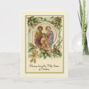 Carte Vintage catholique Noël Jésus Sainte Famille