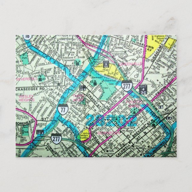 Carte Vintage Charlotte, NC (Devant)