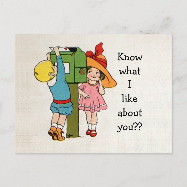 Carte Vintage charmante fille mail valencien (Devant)