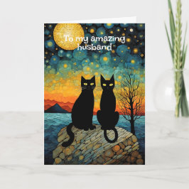 Carte Vintage Chat Noir Couple Sur Rock Anniversaire