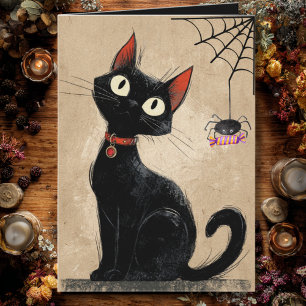 Carte Vintage Chat Noir Cute Spider Gothique Halloween