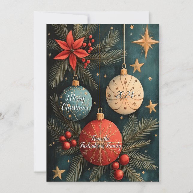 Carte Vintage Christmas Baubles Flat Holiday (Devant)