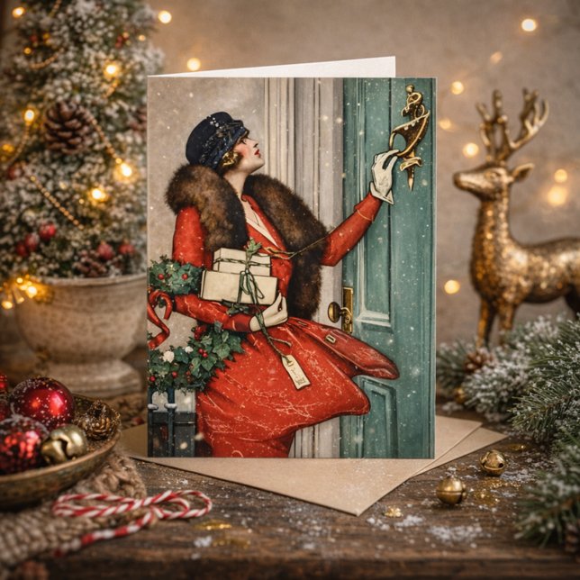 Carte Vintage Christmas Doorstep Illustration (Créateur téléchargé)