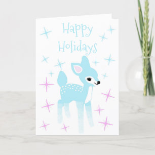 Carte Vintage Ciel Bleu Cerf Personnalisé Noël