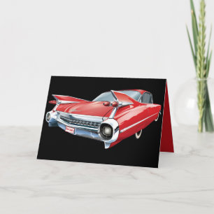 Carte Vintage Classic Red Car Fins et Chrome Anniversair