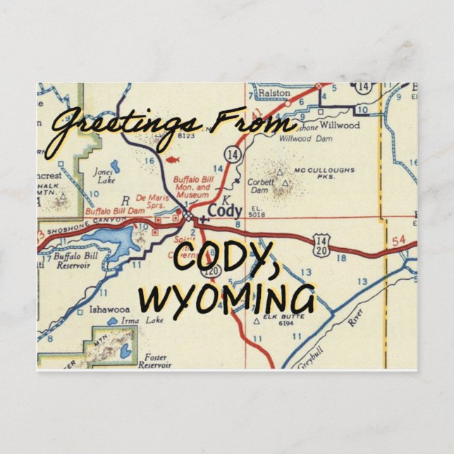Carte Vintage Cody Wyoming (Devant)