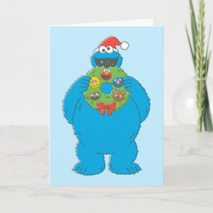 Carte Vintage Cookie Monster Christmas Wreath
