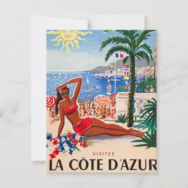 Carte Vintage Côte d'Azur Beach Girl (Devant)