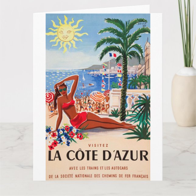 Carte Vintage Côte d'Azur Beach Girl (Devant)