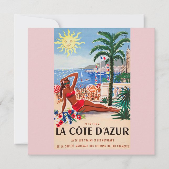 Carte Vintage Côte d'Azur Beach Girl (Devant)