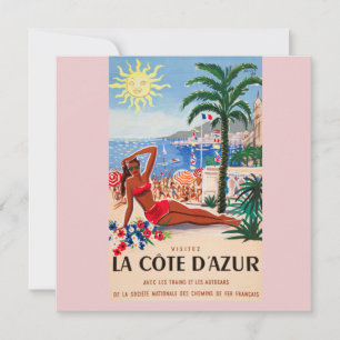 Carte Vintage Côte d'Azur Beach Girl