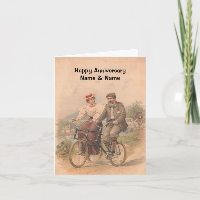 Carte Vintage Couple Cycling Joyeux Anniversaire (Devant)