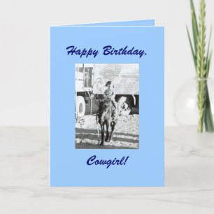 Carte Vintage Cowgirl & Pony voeux d'anniversaire