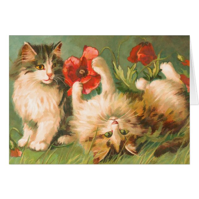 Carte Vintage Cute Cats at Play (Devant horizontal)